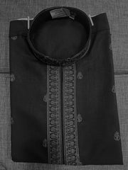 Punjabi_Mixed cotton front embroidery_Size 40_Price - AUD 62_black_PK10050 - Kurta - Punjabi - Aakritee - PK10050