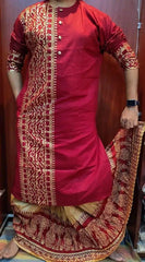 Punjabi/Kurta Cotton Hand Block Print Dark Red - Kurta - Punjabi - Aakritee - PK00184