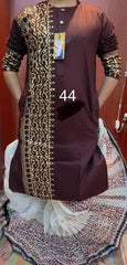 Punjabi/Kurta Suit in Pure Cotton with Block Print Ð Dark Brown - Kurta - Punjabi - Aakritee - PK00170