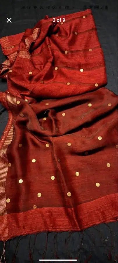 Pure Gini Matka Saree – Fire Brick Festive Party Wear, S10863 - Saree - Aakritee - S10863