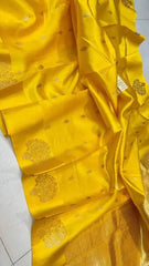 Pure Handloom Mango Silk Saree Ð Yellow Festive Party Wear, S10887 - Saree - Aakritee - S10887