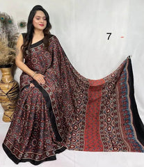 Pure Modal Silk Ajrakh Saree Ð Dark Maroon Grey Festive Wear - Saree - Aakritee - S10788