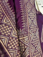 Purple Bangalore Silk Saree with Hand Kantha Stitch for Festive - Saree - Aakritee - S10445