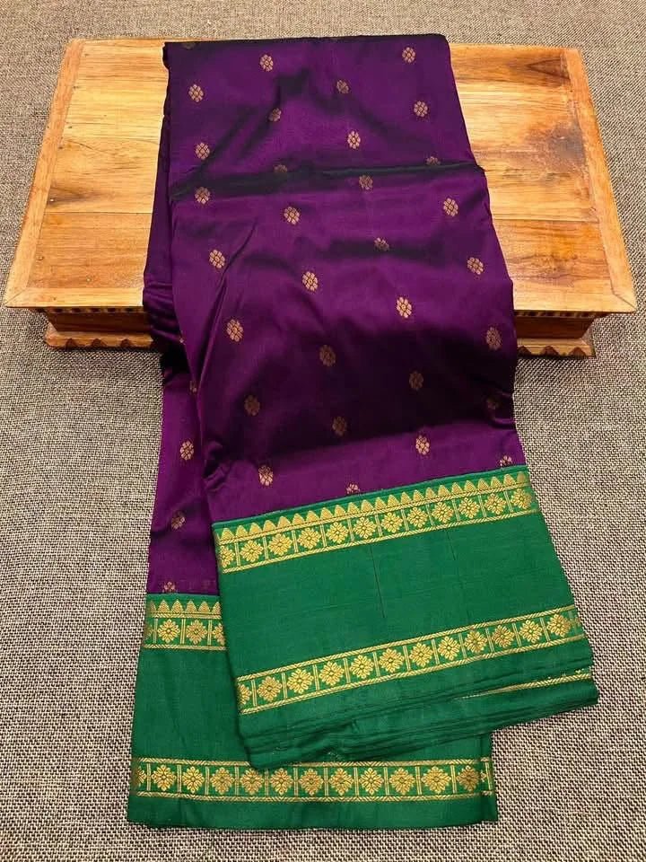 Purple Semi Irkal Saree - Saree Semi Irkal Traditional Festive Diwali Purple S11264 - Saree - Aakritee - S11264