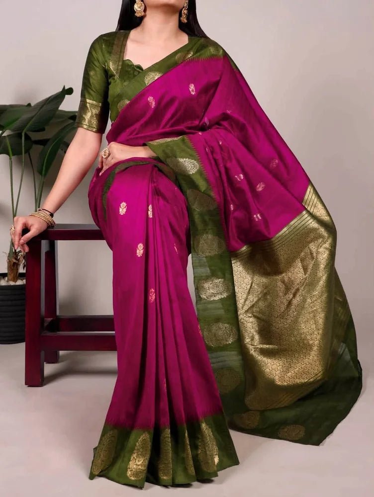 Purple Semi Matka Silk Saree - Saree Semi Matka Purple Festive Diwali Pujo Edit S11213 - Saree - Aakritee - S11213