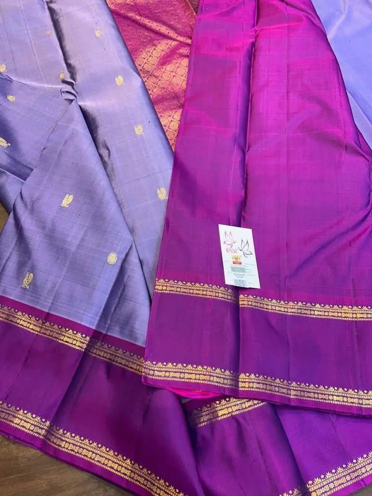 Purple Silk Saree - Saree Pure Handloom Kanchipuram Silk Purple Festive Pujo Edit S11104 - Saree - Aakritee - S11104