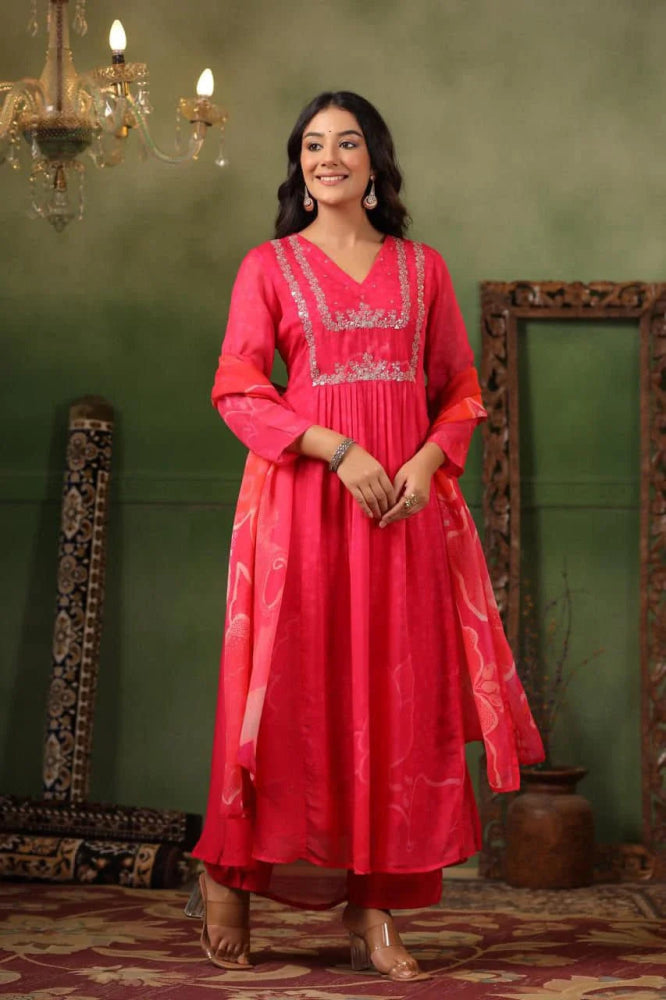 Red Georgette Anarkali Salwar/Kurtis Suit for Festive Occasions - Salwar/Kurtis suit - Aakritee - SS00008