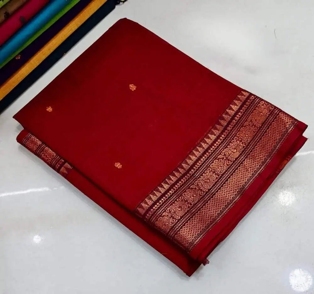 Red Handloom Saree - Pure Handloom Kanchi Cotton Festive Traditional Summer Friendly Red S11066 - Saree - Aakritee - S11066