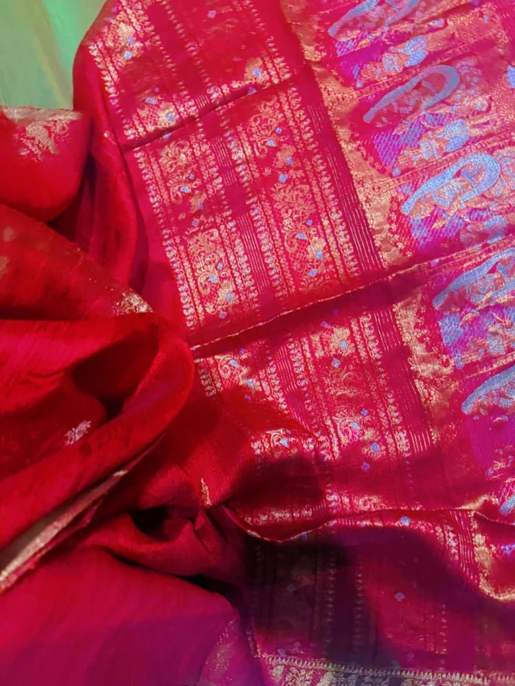 Red Pure Matka Baluchari Saree - Saree Pure Matka Baluchari Festive Diwali Red Traditional S11280 - Saree - Aakritee - S11280