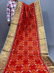 Red Sico Saree - Saree Sico Pochampally Festive Red Pujo Edit S11101 - Saree - Aakritee - S11101