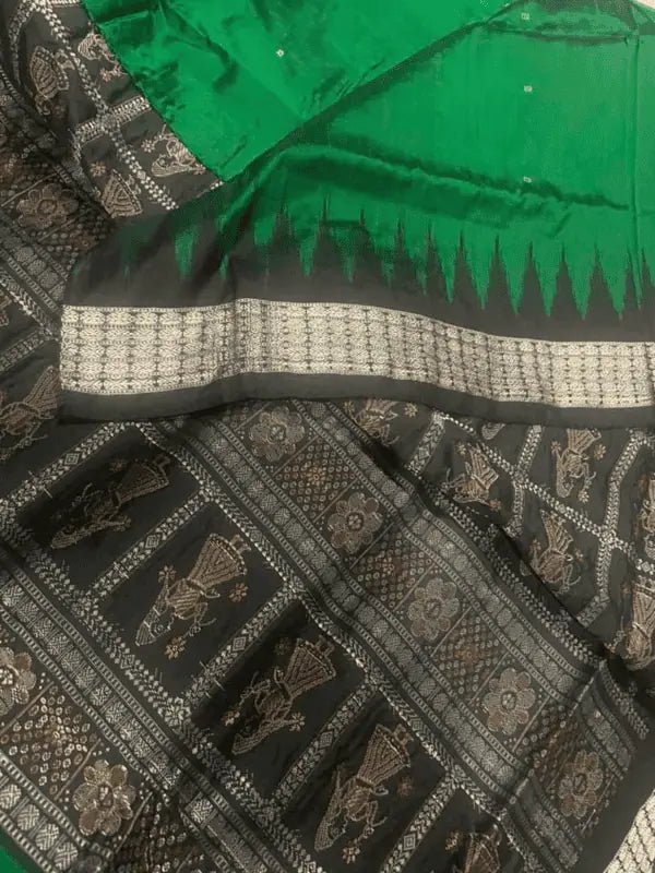 Sambalpuri Bomkai Silk Saree, Exclusive, Festive Green, Indian Wear - Saree - Aakritee - S10577