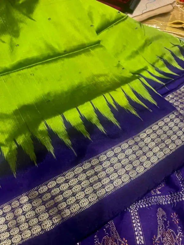 Sambalpuri Bomkai Silk Saree, Exclusive, Festive Lime Green - Saree - Aakritee - S10579