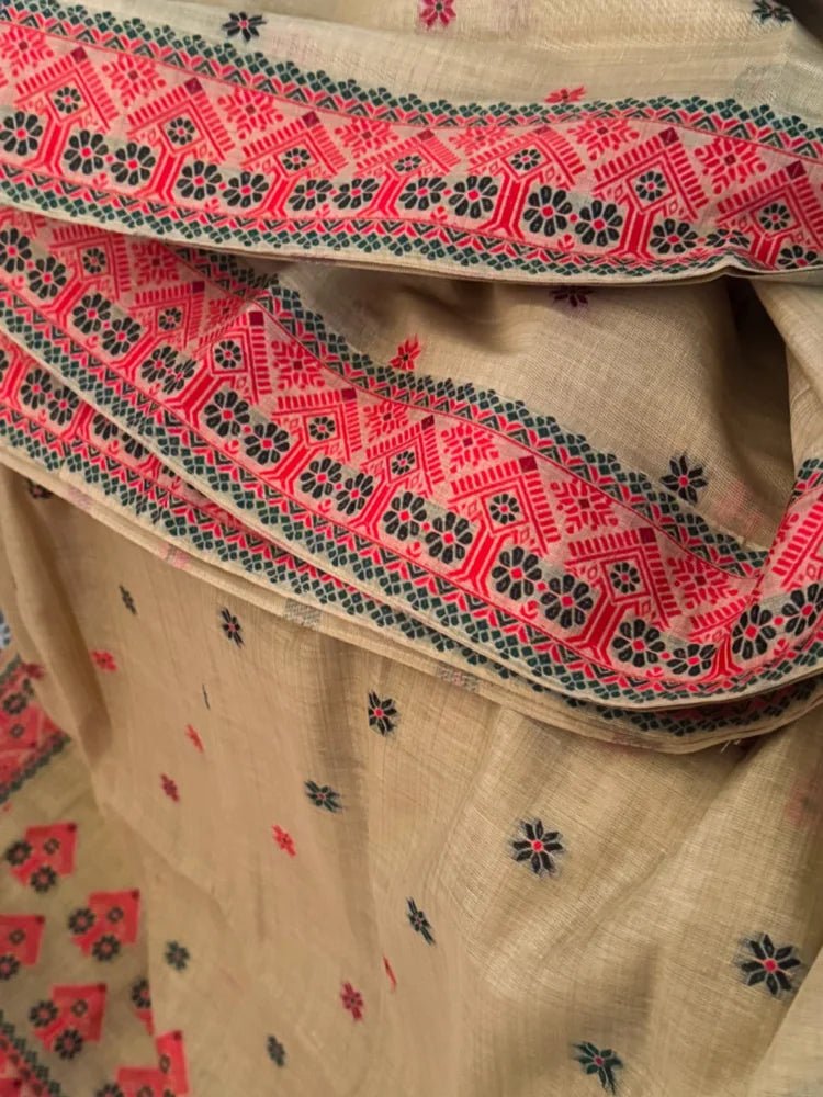 Sandy Brown Assam Silk Cotton Saree - Saree Assam Silk Cotton Sandy Brown Festive Pujo Edit Diwali S11245 - Saree - Aakritee - S11245