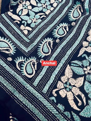 saree - 1 - all - over - hand - kantha - stitch - on - pure - bangalore - silk - blue - s10172 - Saree - Aakritee - S10173