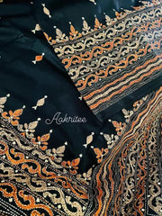 saree - 1 - all - over - hand - kantha - stitch - on - pure - bangalore - silk - dark - blue - s10171 - Saree - Aakritee - S10172