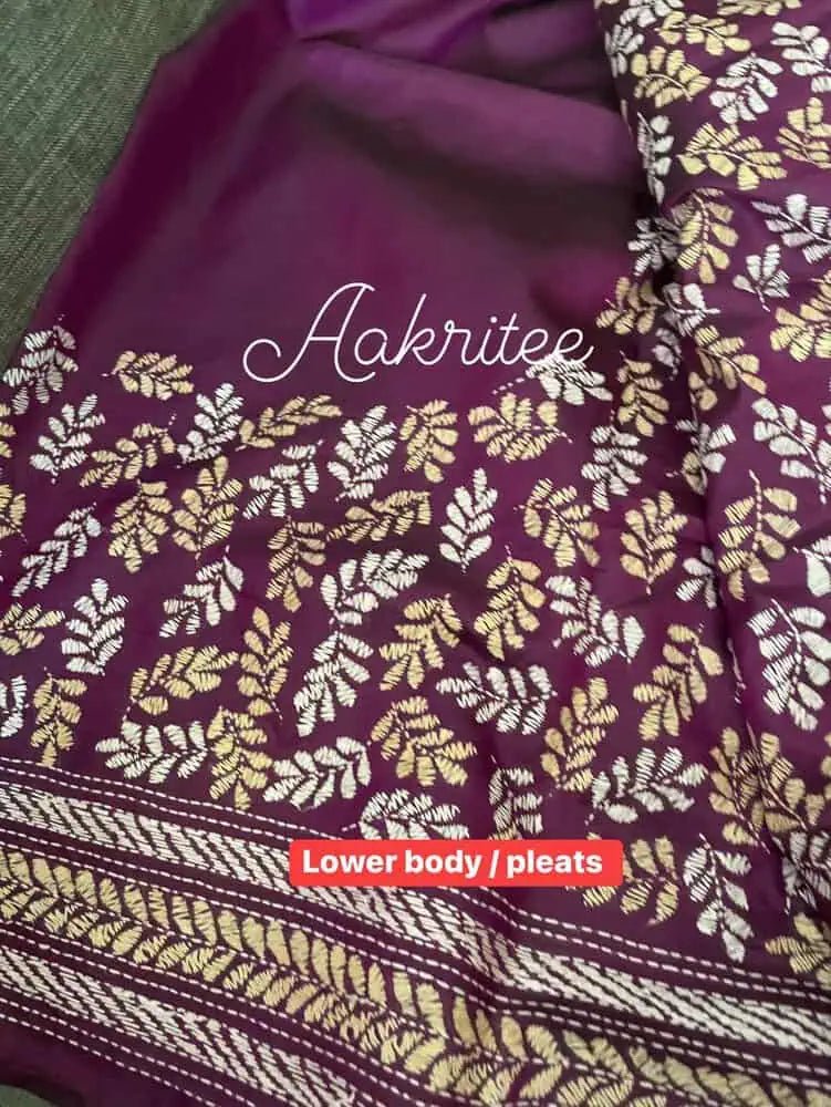 saree - 1 - all - over - hand - kantha - stitch - on - pure - bangalore - silk - purple - s10170 - Saree - Aakritee - S10171