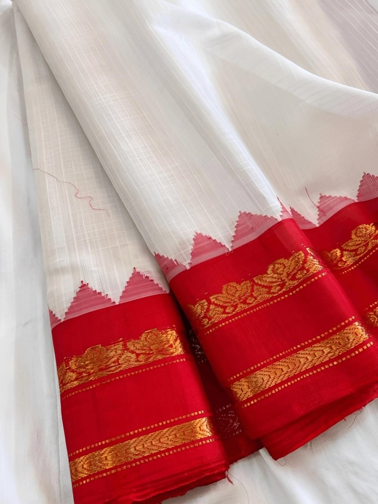 saree - 1 - cotton - gadwal - silk - pallu - red - s10015 - Saree - Aakritee - S10016