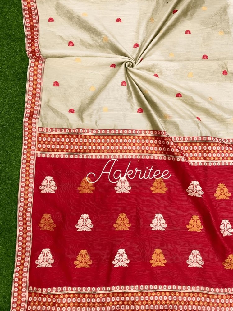 saree - 1 - cotton - silk - assam - handloom - red - s10091 EOFY - 15% - Saree - Aakritee - S10092