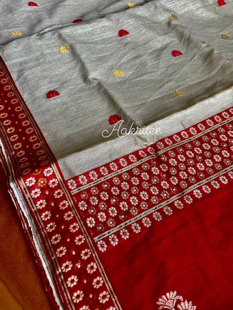 saree - 1 - cotton - silk - assam - handloom - red - s10091 EOFY - 15% - Saree - Aakritee - S10092