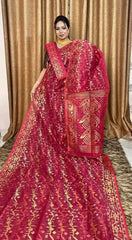 Saree Bengal Jamdani Semi Soft With Blouse Piece Traditional Festive Durga Pujo Fire Brick Copper Zari Weaving S10999 - Saree - Aakritee - S10999
