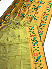 Saree Blended Paithani Olive Festive Durga Pujo Diwali Traditional S10978 - Saree - Aakritee - S10978