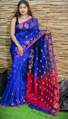 Saree_cotton_bengal Jamdani_festive_blue_festive_durga pujo_S0816 - Saree - Aakritee - S10816