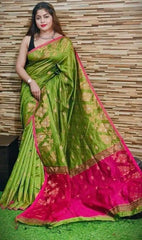 Saree_cotton_bengal Jamdani_festive_green_festive_durga pujo_S0815 - Saree - Aakritee - S10815