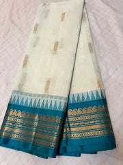 Saree Cotton Gadwal Festive Durga Pujo Traditional Beige S11040 Saree - Saree - Aakritee - S11040