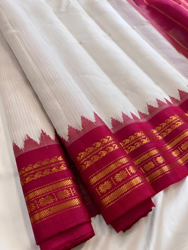 saree - gadwal - cotton - silk - pallu - white - s10017 - Saree - Aakritee - S10018