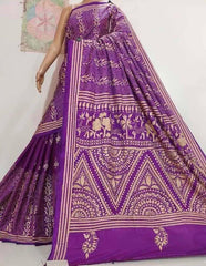 Saree_hand kantha_blended bangalore silk_festive_durga pujo_purple_S10803 - Saree - Aakritee - S10803