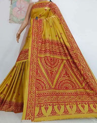Saree_hand kantha_blended bangalore silk_festive_durga pujo_yellow_S10804 - Saree - Aakritee - S10804