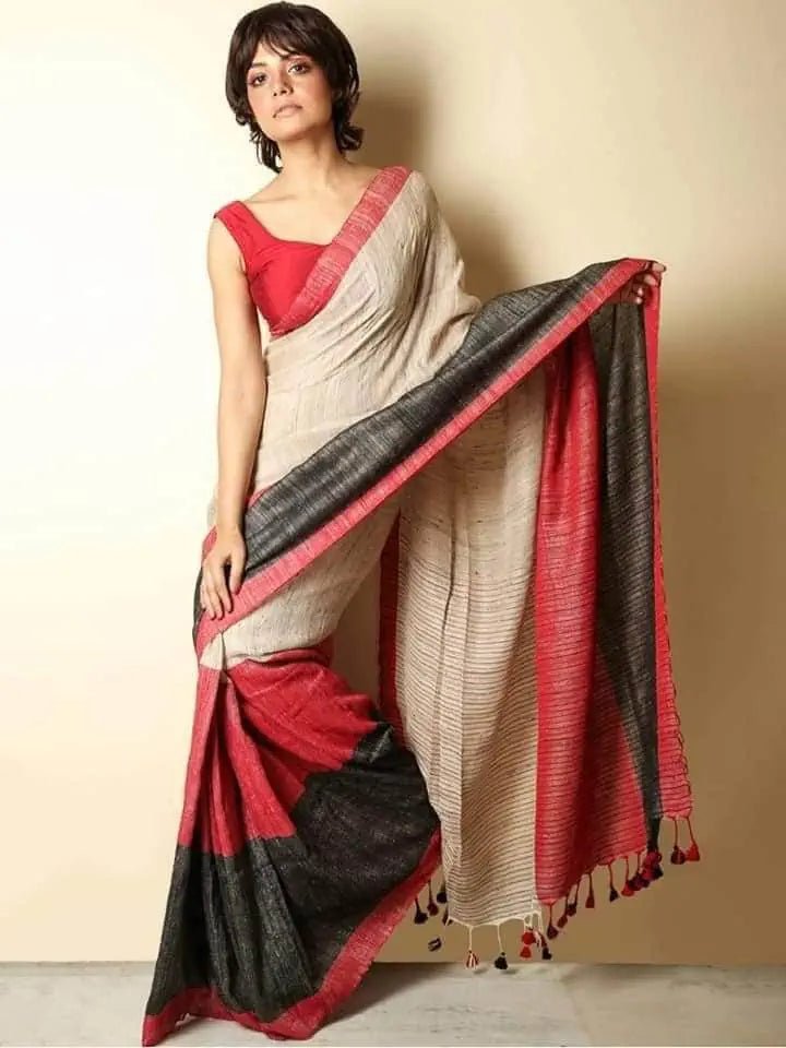 Saree_Ketiya Tussar_Price - AUD115_off white_S00006 - Sale - Saree - Aakritee - S00006115