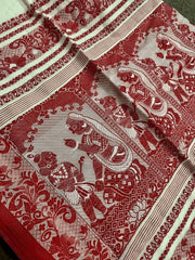 saree - khadi - cotton - baluchari - bengal - handloom - red - s10039 - Saree - Aakritee - 