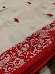 saree - khadi - cotton - baluchari - bengal - handloom - red - s10039 - Saree - Aakritee - 