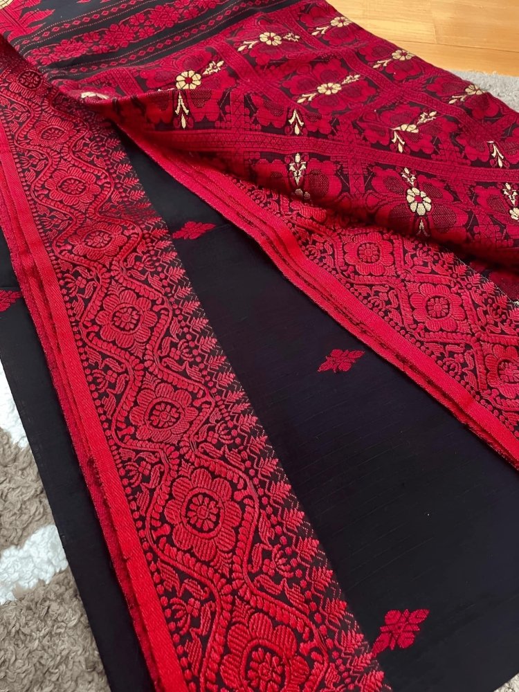 saree - khadi - cotton - bengal - handloom - red - s10033 - Saree - Aakritee - S10034