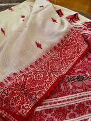 saree - khadi - cotton - bengal - handloom - red - s10034 - Saree - Aakritee - S10035