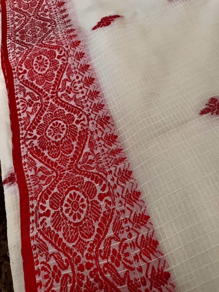 saree - khadi - cotton - bengal - handloom - red - s10034 - Saree - Aakritee - S10035