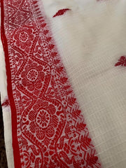 saree - khadi - cotton - bengal - handloom - red - s10034 - Saree - Aakritee - S10035