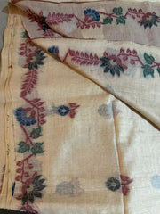 Saree Linen Jamdani Handloom Casual Beige S10987 - Saree - Aakritee - S10987