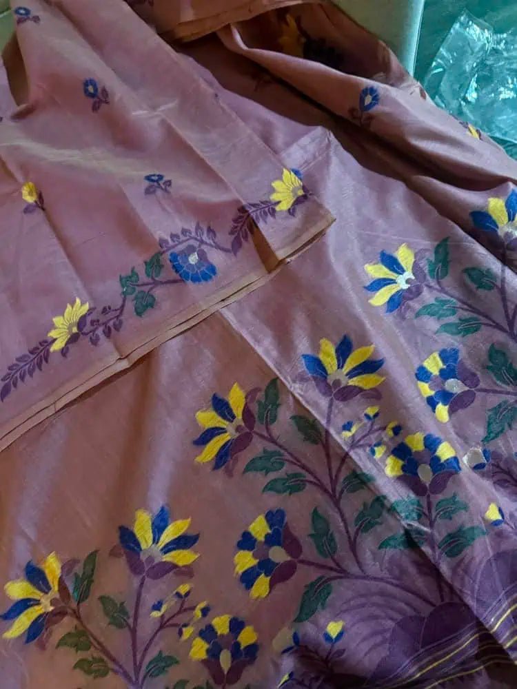 Saree Linen Jamdani Handloom Casual Rosy Brown S10988 - Saree - Aakritee - S10988