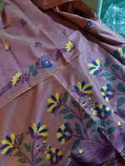 Saree Linen Jamdani Handloom Casual Rosy Brown S10988 - Saree - Aakritee - S10988