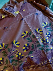 Saree Linen Jamdani Handloom Casual Rosy Brown S10988 - Saree - Aakritee - S10988