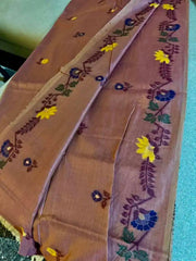 Saree Linen Jamdani Handloom Casual Rosy Brown S10988 - Saree - Aakritee - S10988