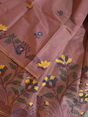 Saree Linen Jamdani Handloom Casual Rosy Brown S10988 - Saree - Aakritee - S10988
