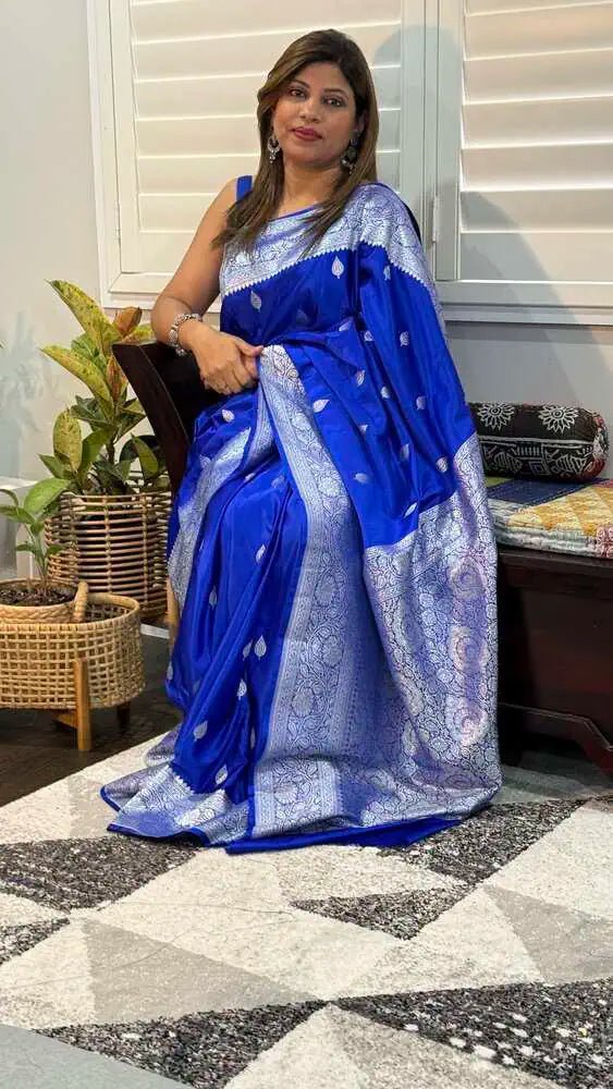 Saree Mashroo Silk Banarasi, Blue S10934 - Saree - Aakritee - 