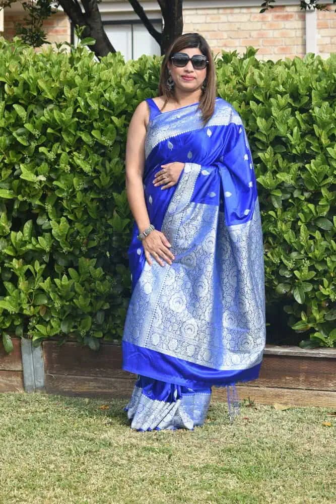 Saree Mashroo Silk Banarasi, Blue S10934 - Saree - Aakritee - 