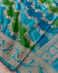 Saree Mashru Banarasi Festive Party Wear Rangkaat Sky Blue Durga Pujo S10919 - Saree - Aakritee - S10919