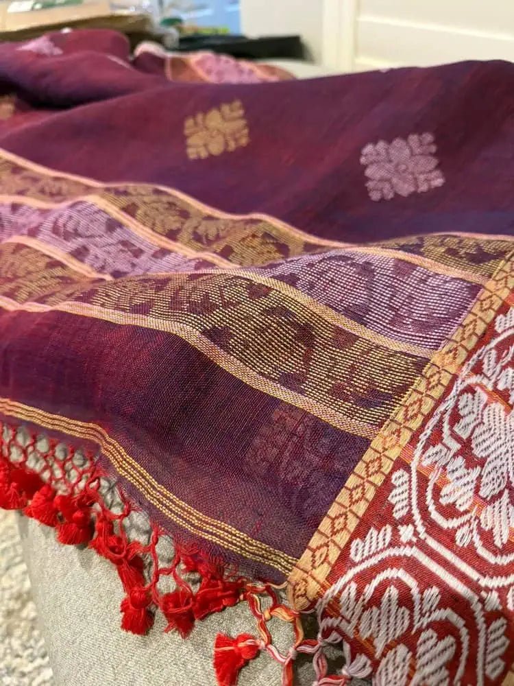 saree - organic - linen - violet EOFY - 15% - Saree - Aakritee - S10127