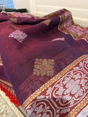 saree - organic - linen - violet EOFY - 15% - Saree - Aakritee - S10127