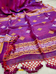 saree - organic - linen - violet - s10126 EOFY - 15% - Saree - Aakritee - S10127